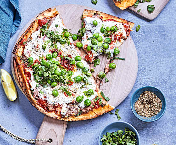 Pizza à l'agneau et aux petits pois