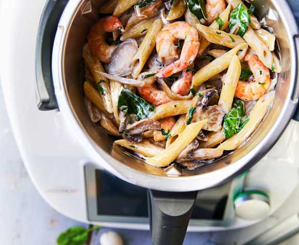 One pot pasta crevettes, épinards et champignons