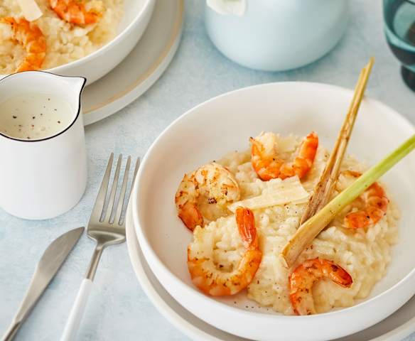 Risotto aux gambas, crème de galanga et citronnelle