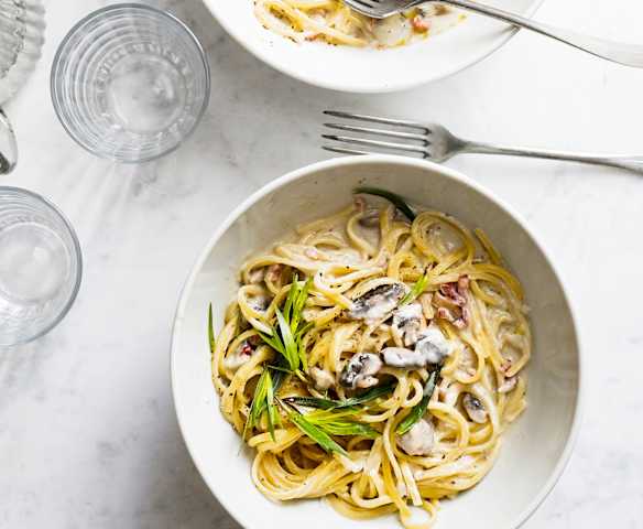 Linguine aux champignons et aux lardons