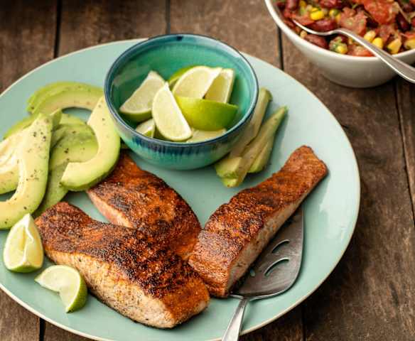 Blackened Salmon with Bean and Corn Salsa