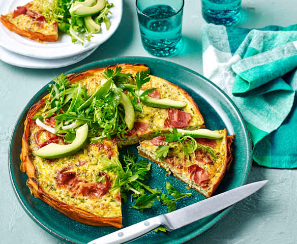 Sweet potato quiche with prosciutto