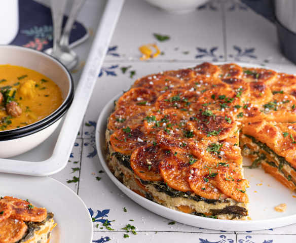 Tarta de camote - Sopa de coco zanahoria con pollo