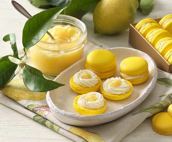 Zitronen-Macarons mit Lemon Curd und Joghurt-Ganache Zitronen-Macarons mit Lemon Curd und Joghurt-Ganache