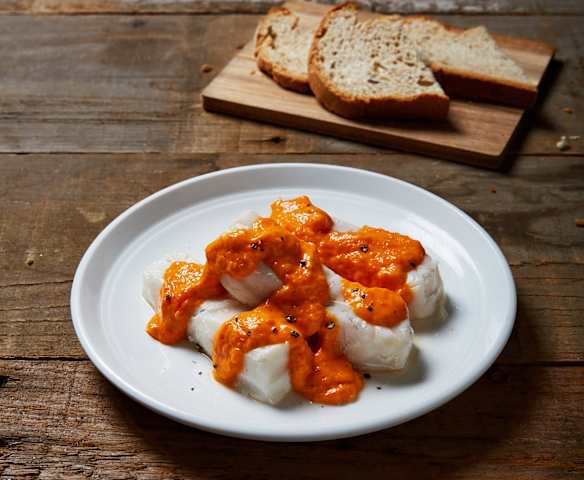 Merluzzo sottovuoto con crema di peperoni