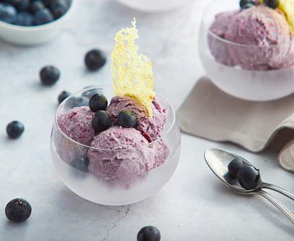 Gelato ai mirtilli con cialda corallo Gelato ai mirtilli con cialda corallo