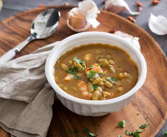 Verdinas con gambones en cocción lenta