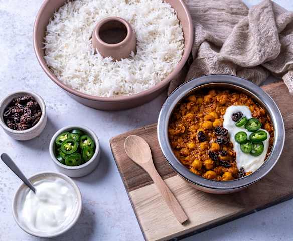 Chhole (chickpea curry) and rice
