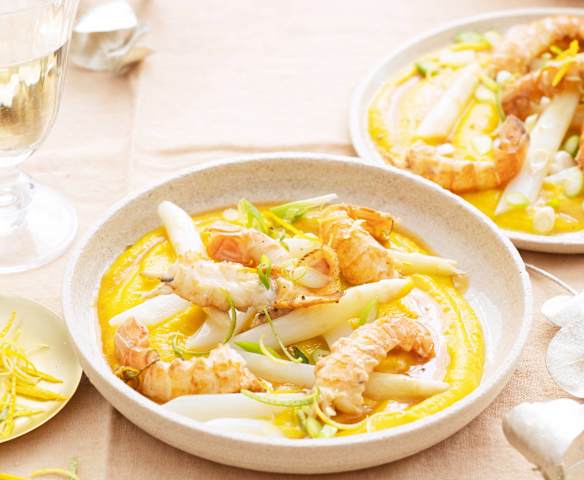 Langoustines au beurre d’agrumes, purée de butternut