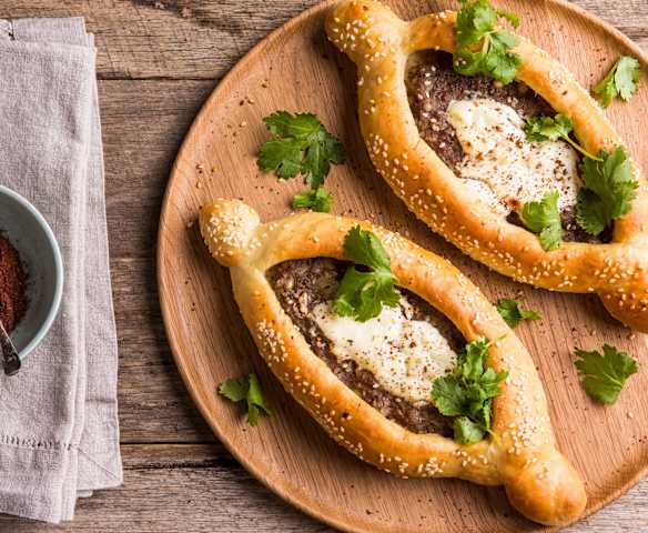 Pide with Lamb, Cinnamon, Pine Nuts and Yoghurt