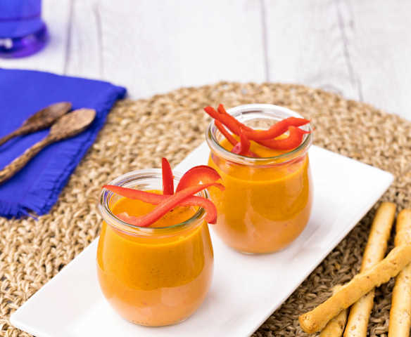 Vellutata fredda peperone, melanzana e curry