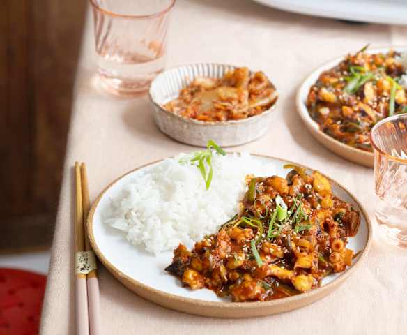 Poulpe piquant et riz Poulpe piquant et riz