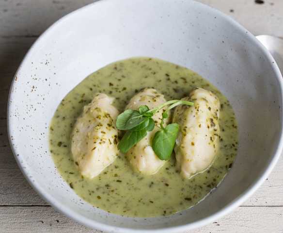 Quenelles with Watercress Sauce