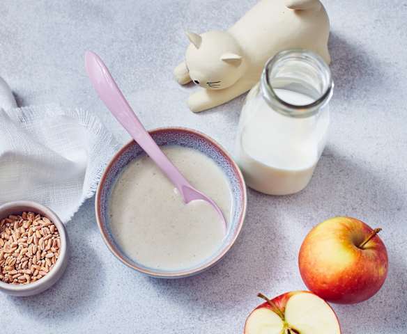 Reis-Dinkel-Milchbrei mit Apfelmark