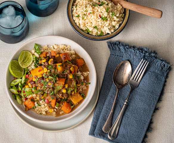 Adzuki stew with spiced cauliflower rice
