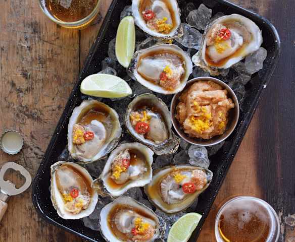 Ostras con granita de ponzu