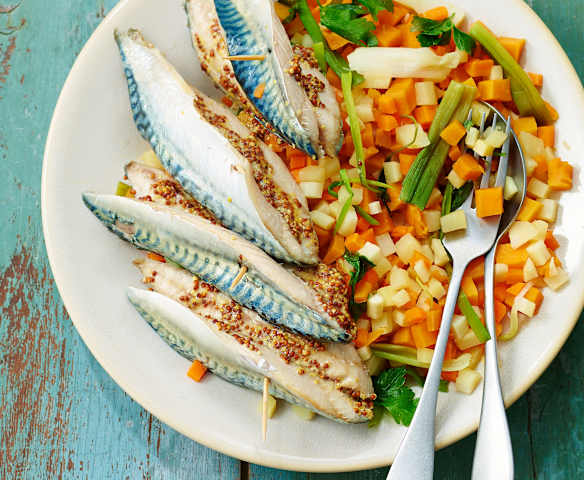 Filets de maquereau à la moutarde et légumes d’hiver