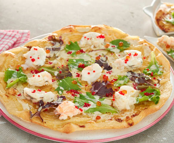 Pizza con langosta y salsa Alfredo (Estados Unidos)
