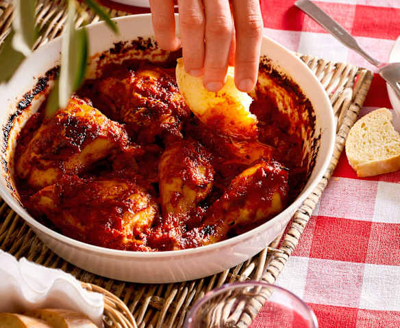 Würziges italienisches Huhn in Tomaten-Rotwein-Sauce