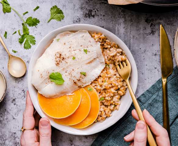 Risotto d'épeautre et poisson mariné