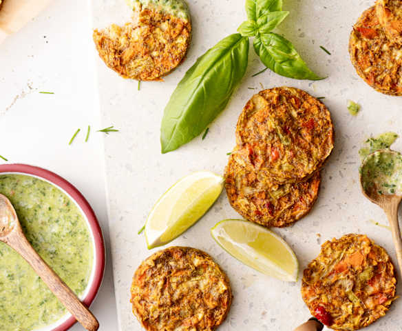 Gluten-free Veggie Patties with Yoghurt Dressing