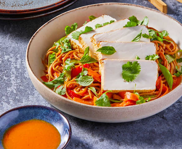 Chili and Peanut Noodles with Tofu and Chili Garlic Oil