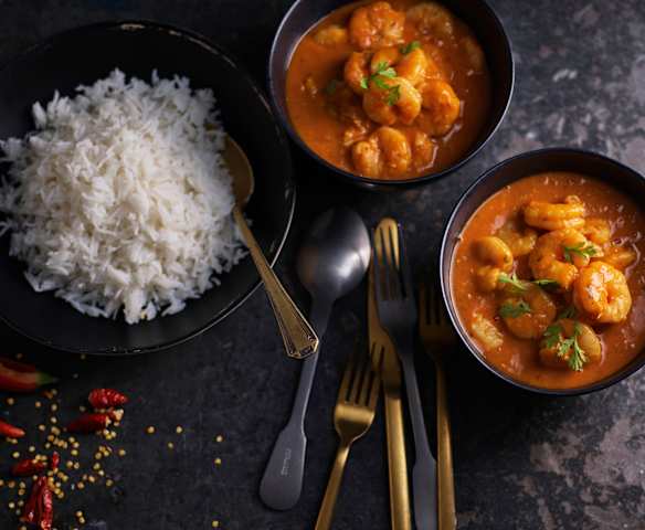 Curry de crevettes et riz basmati