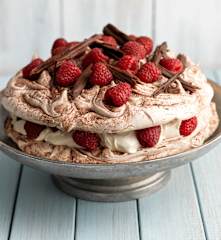 Raspberry and Chocolate Swirl Pavlova (gluten free)