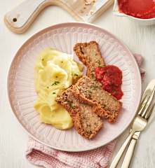 Hirse-Kichererbsen-Braten mit Kartoffelpüree