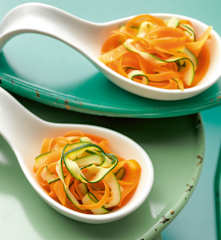 Steamed carrot and courgette tagliatelle