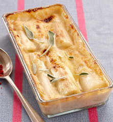 Puerros gratinados con bechamel de soja