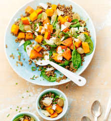 Salade de lentilles, raisin, potimarron et chèvre