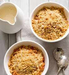 Stewed apples with walnut crumble topping