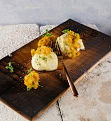 Geräucherter Frischkäse mit Nektarinen-Gurken-Salsa