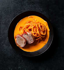 Pork Tenderloin with Paprika Cream Sauce and Linguine