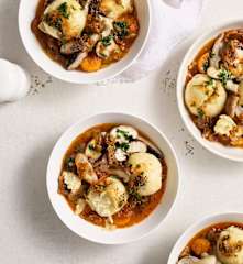 Rich mushroom stew with buttermilk dumplings