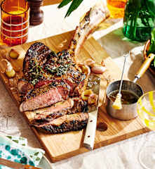 Tomahawk steak with porcini mustard rub