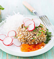 Hamburguesas de cerdo con arroz al vapor