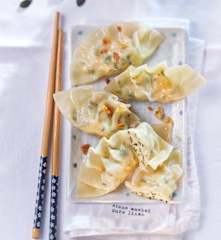 Gyoza mit Quark-Kürbis-Dip und Geflügelfüllung