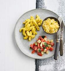 Frango a vapor com arroz de ervilhas