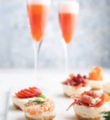 Strawberry Champagne Cocktail with Mini Savoury Cheesecakes