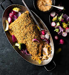 Crispy Parmesan Salmon with Vegetables and Lemon Cream Sauce