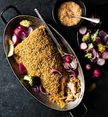 Crispy Parmesan Salmon with Vegetables and Lemon Cream Sauce