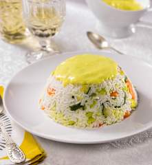 Timballo di riso con verdure in salsa curry