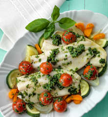 Trout with Pesto, Tomatoes and Vegetables