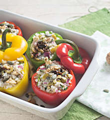 Pimientos rellenos de arroz integral