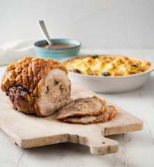 Roast pork with sage and cranberry stuffing