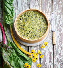 Quiche de ervilhas, feijão-verde e ricota