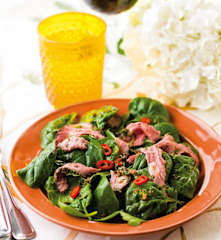 Salada de rosbife com molho de malagueta e coentros