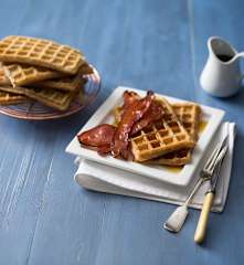 Gluten free waffles with maple bacon